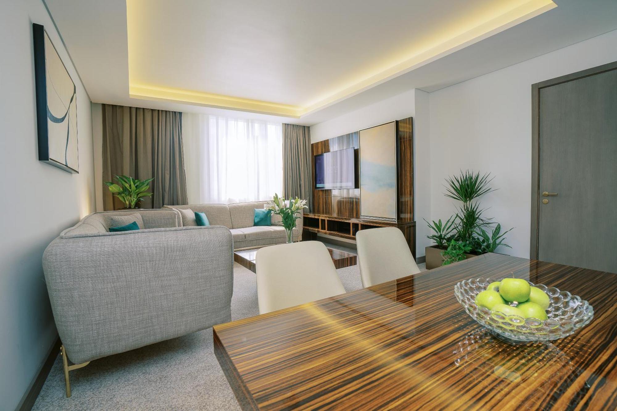 Khalidia Palace Hotel Dubai By Mourouj Gloria Exterior foto A 3D rendering of a living room